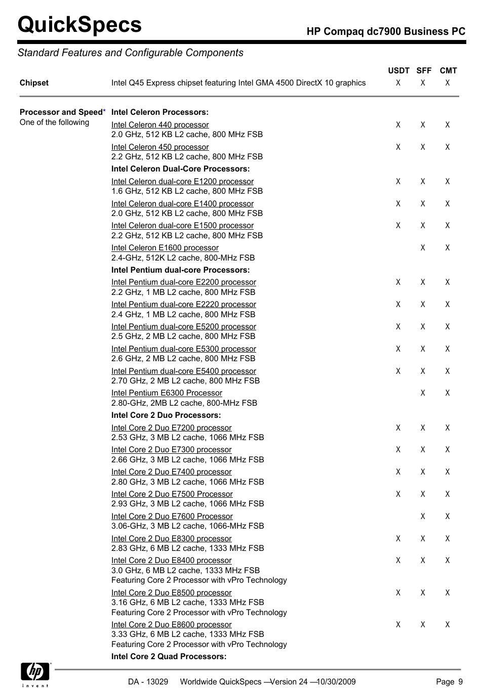 Quickspecs | HP QUICKSPECS DC7900 User Manual | Page 9 / 63