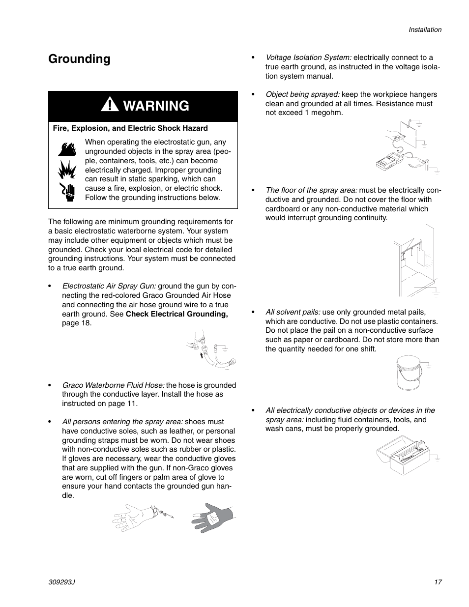 Grounding, E grounding, Warning | HP GRACO OR PRO TI1681A User Manual | Page 17 / 70