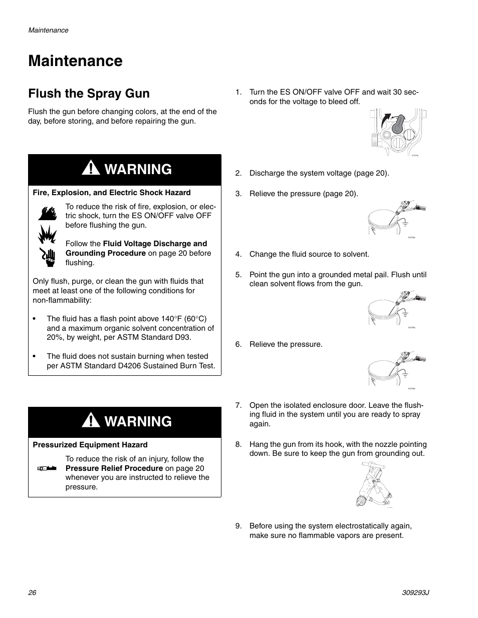 Maintenance, E 26, Warning | Flush the spray gun | HP GRACO OR PRO TI1681A User Manual | Page 26 / 70