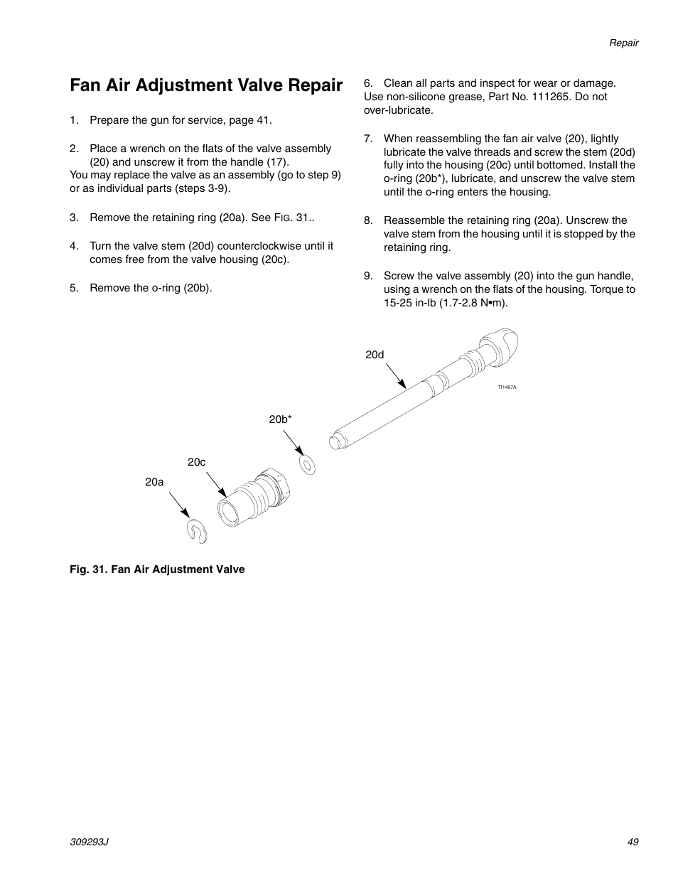 Fan air adjustment valve repair | HP GRACO OR PRO TI1681A User Manual | Page 49 / 70