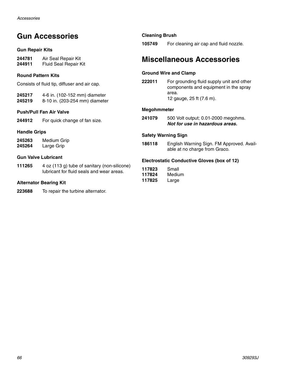 Gun accessories, Miscellaneous accessories | HP GRACO OR PRO TI1681A User Manual | Page 66 / 70