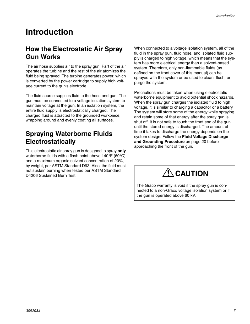Introduction, Caution, How the electrostatic air spray gun works | Spraying waterborne fluids electrostatically | HP GRACO OR PRO TI1681A User Manual | Page 7 / 70