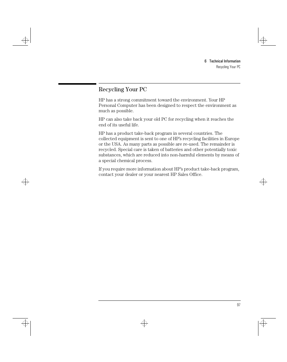 Recycling your pc | HP 5/xx Series 4 User Manual | Page 109 / 140