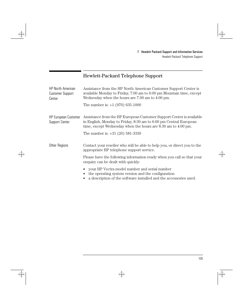 Hewlett-packard telephone support | HP 5/xx Series 4 User Manual | Page 121 / 140