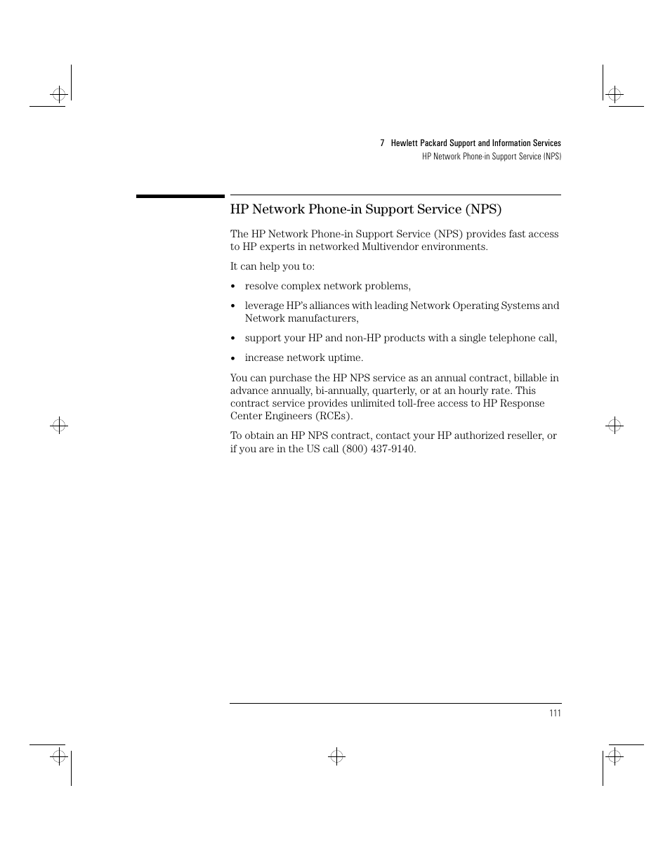 Hp network phone-in support service (nps) | HP 5/xx Series 4 User Manual | Page 123 / 140