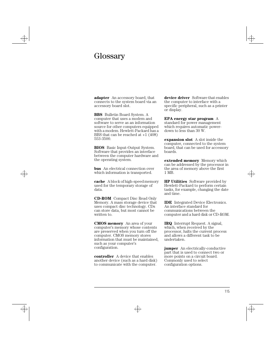Glossary | HP 5/xx Series 4 User Manual | Page 127 / 140