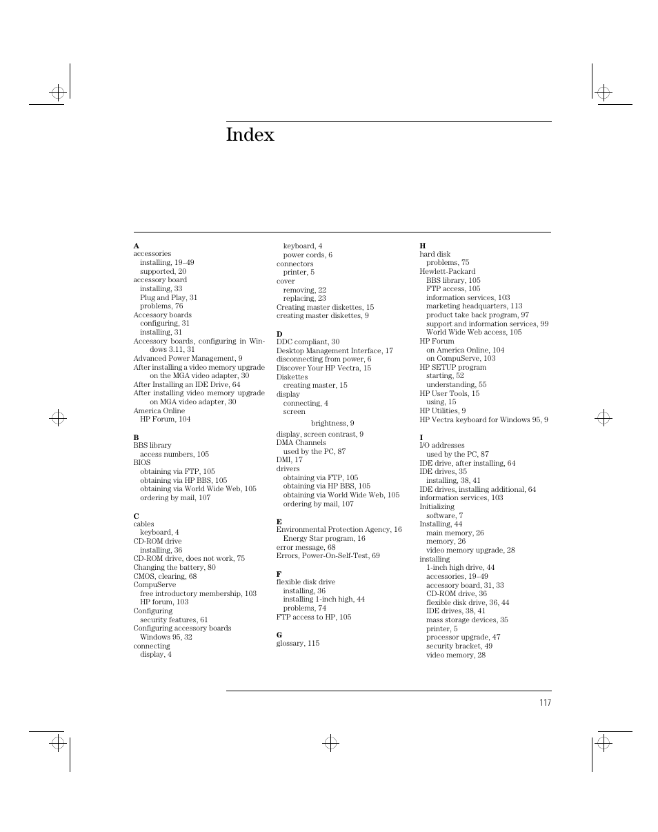 Index | HP 5/xx Series 4 User Manual | Page 129 / 140