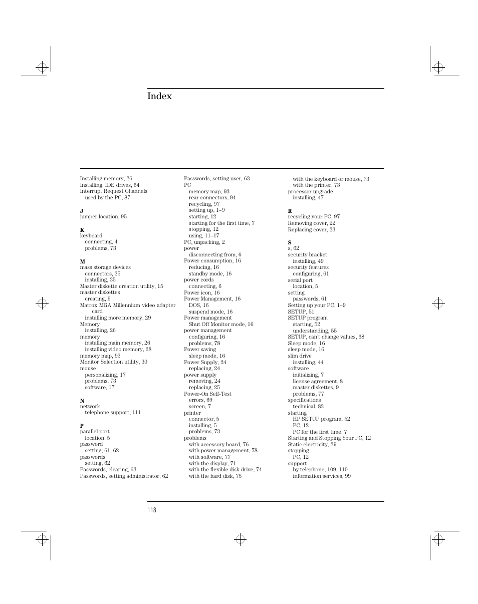 Index | HP 5/xx Series 4 User Manual | Page 130 / 140