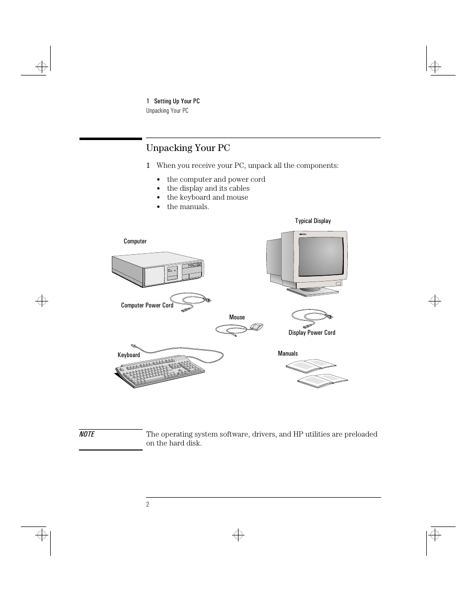 Unpacking your pc | HP 5/xx Series 4 User Manual | Page 14 / 140