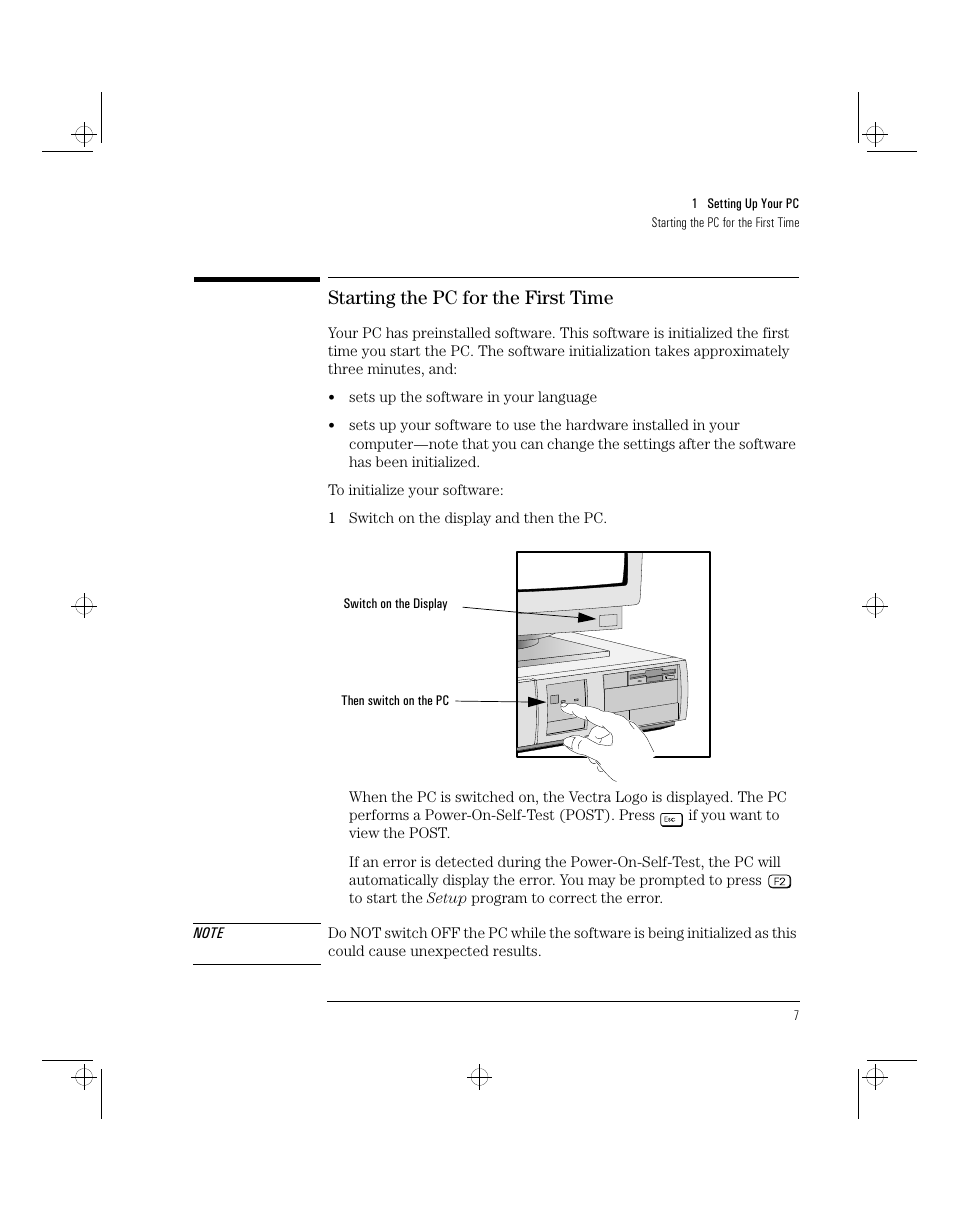 Starting the pc for the first time | HP 5/xx Series 4 User Manual | Page 19 / 140