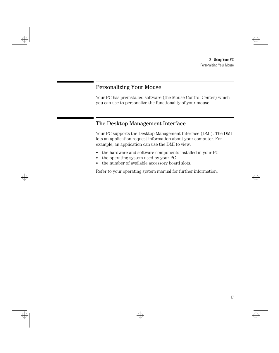 Personalizing your mouse, The desktop management interface | HP 5/xx Series 4 User Manual | Page 29 / 140