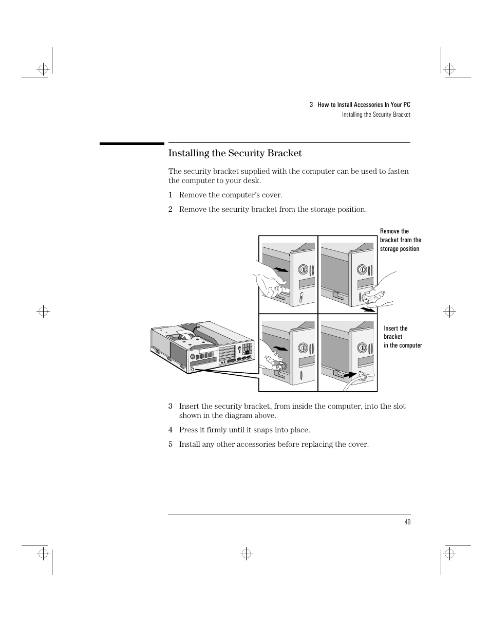Installing the security bracket | HP 5/xx Series 4 User Manual | Page 61 / 140