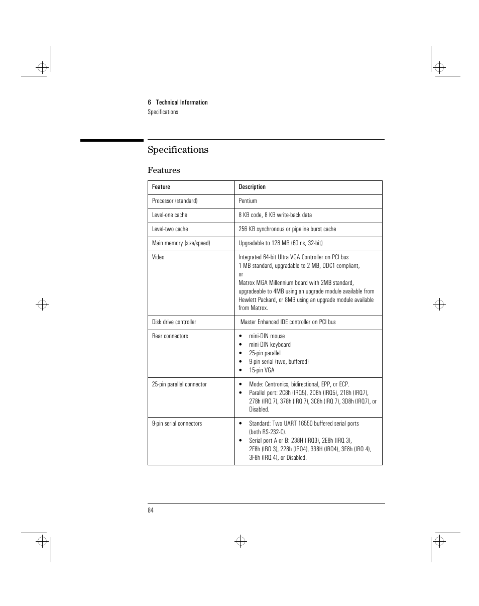 Specifications | HP 5/xx Series 4 User Manual | Page 96 / 140