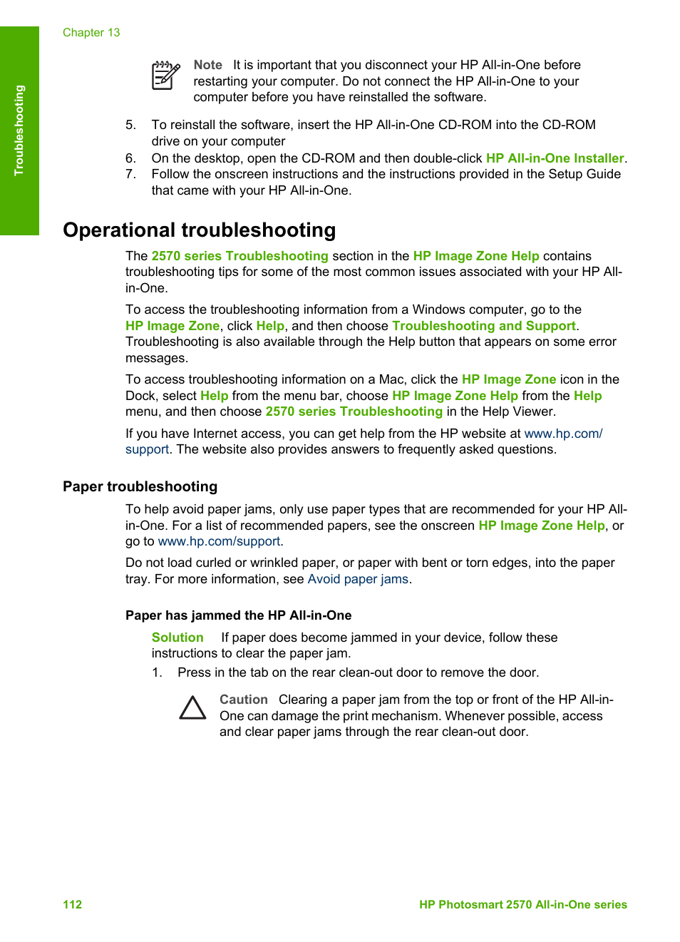 Operational troubleshooting, Paper troubleshooting | HP 2570 User Manual | Page 115 / 142