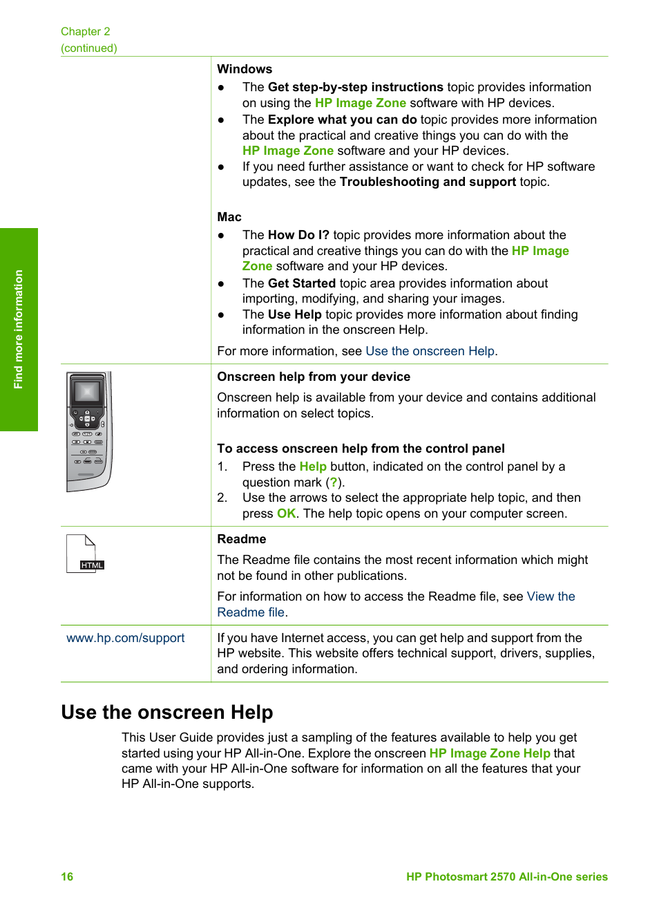 Use the onscreen help | HP 2570 User Manual | Page 19 / 142