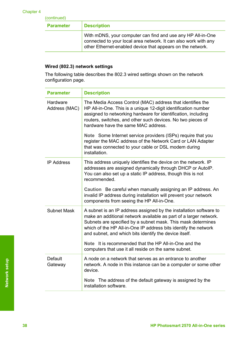 Wired (802.3) network settings | HP 2570 User Manual | Page 41 / 142