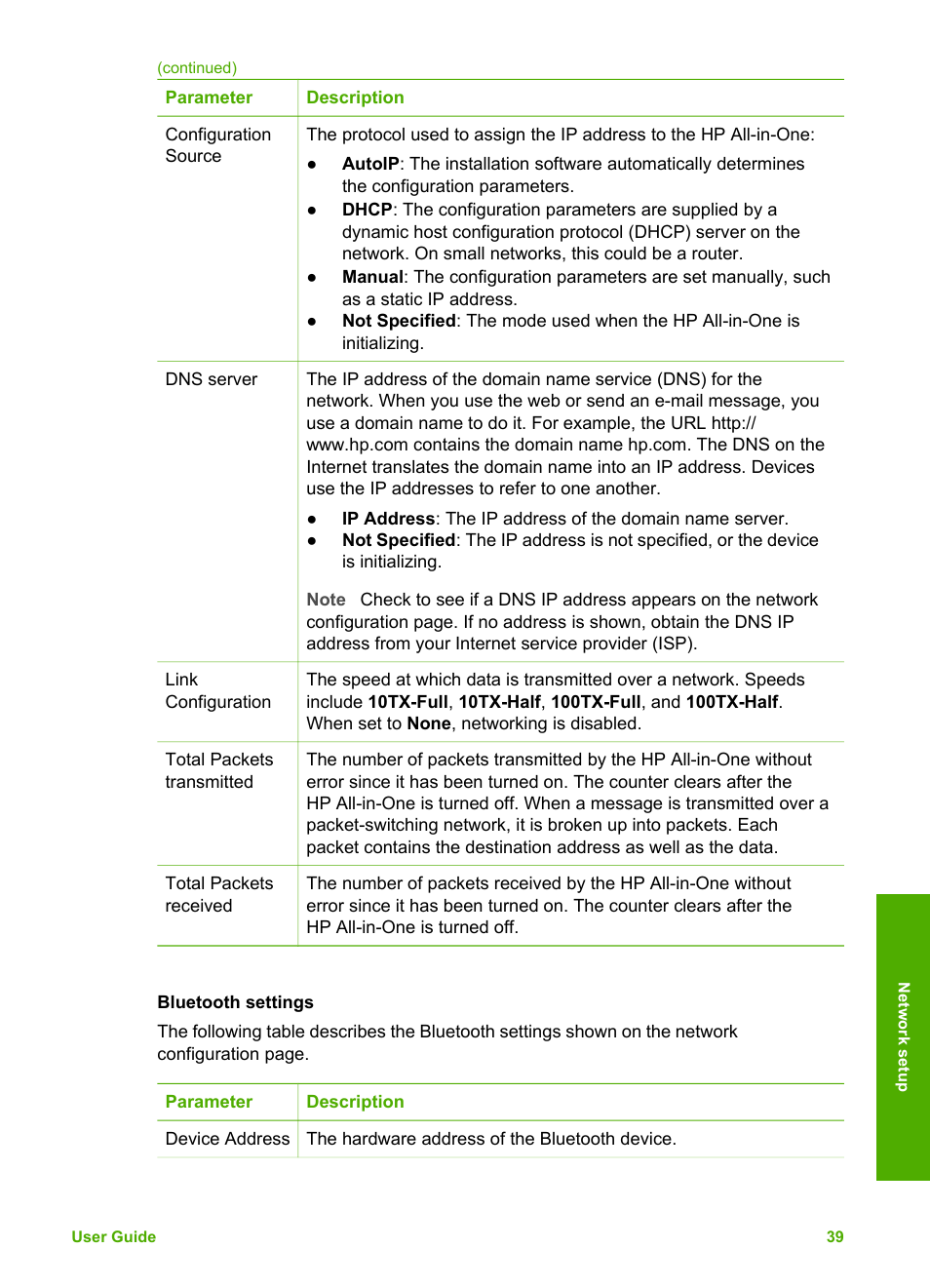 Bluetooth settings | HP 2570 User Manual | Page 42 / 142