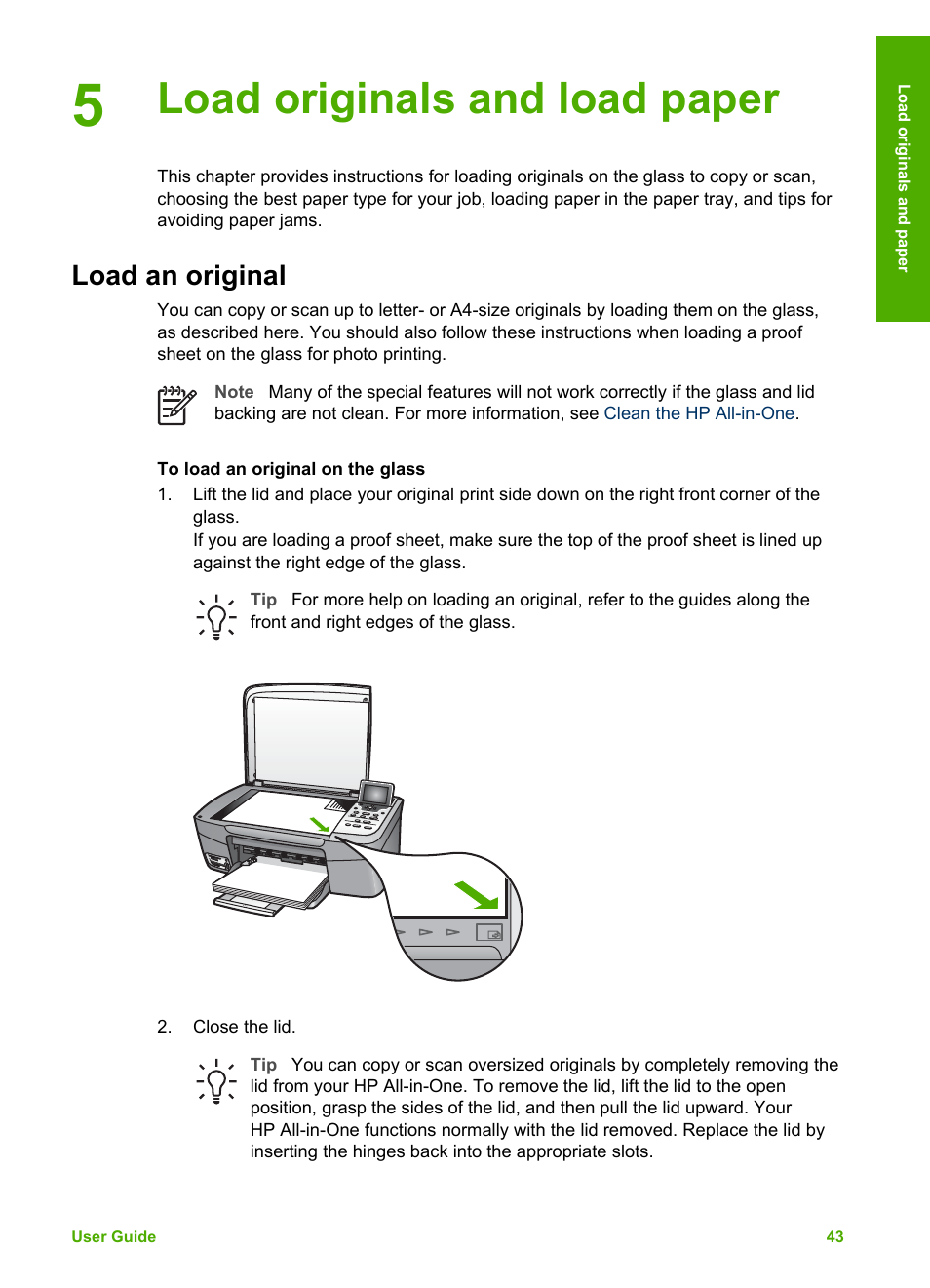 Load originals and load paper, Load an original | HP 2570 User Manual | Page 46 / 142