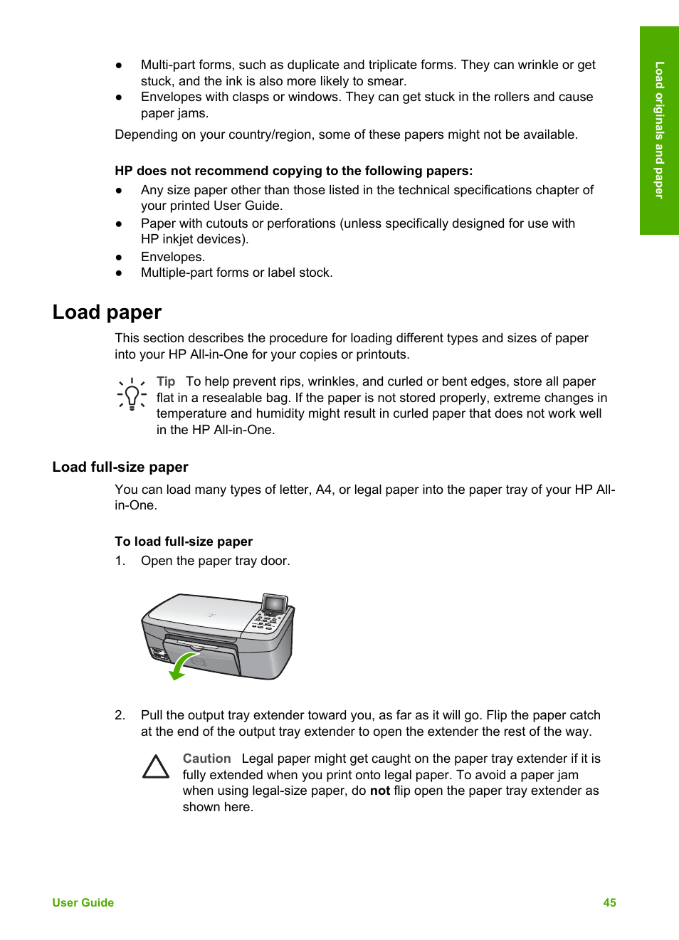 Load paper, Load full-size paper | HP 2570 User Manual | Page 48 / 142