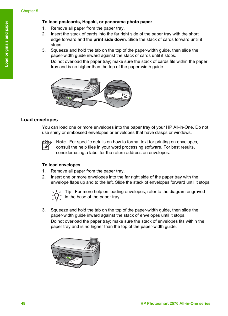 Load envelopes | HP 2570 User Manual | Page 51 / 142