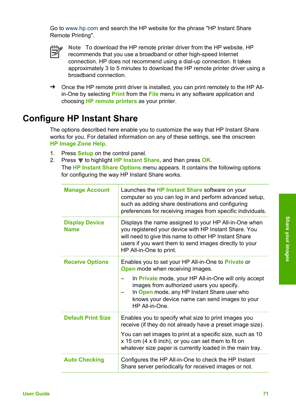 Configure hp instant share | HP 2570 User Manual | Page 74 / 142