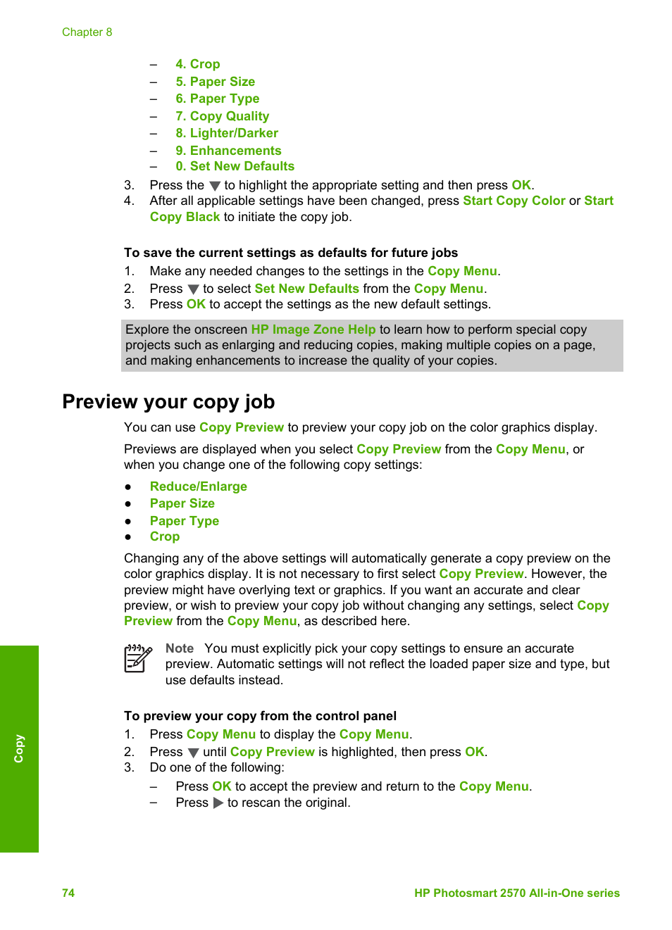 Preview your copy job | HP 2570 User Manual | Page 77 / 142