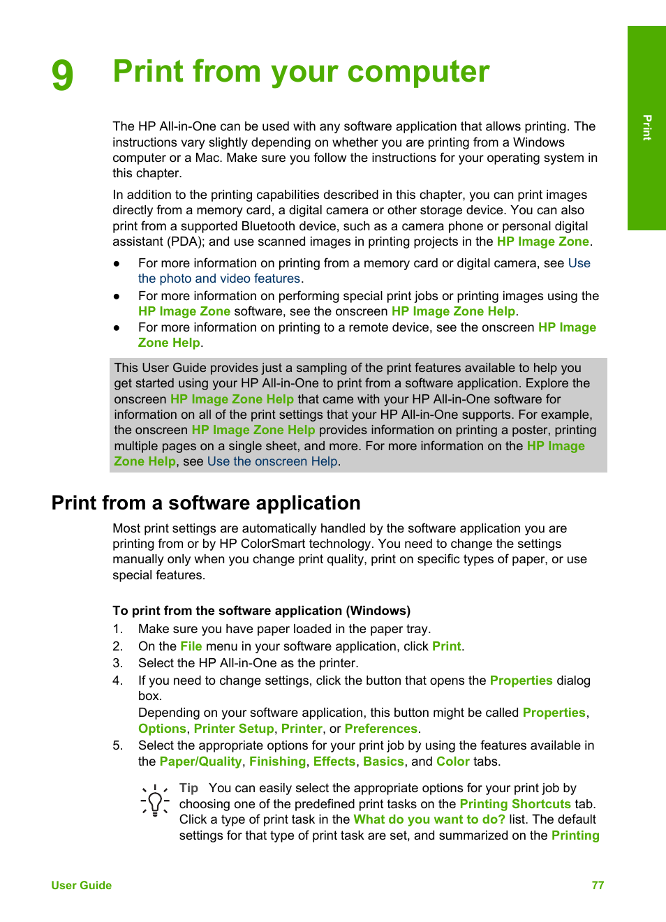 Print from your computer, Print from a software application | HP 2570 User Manual | Page 80 / 142