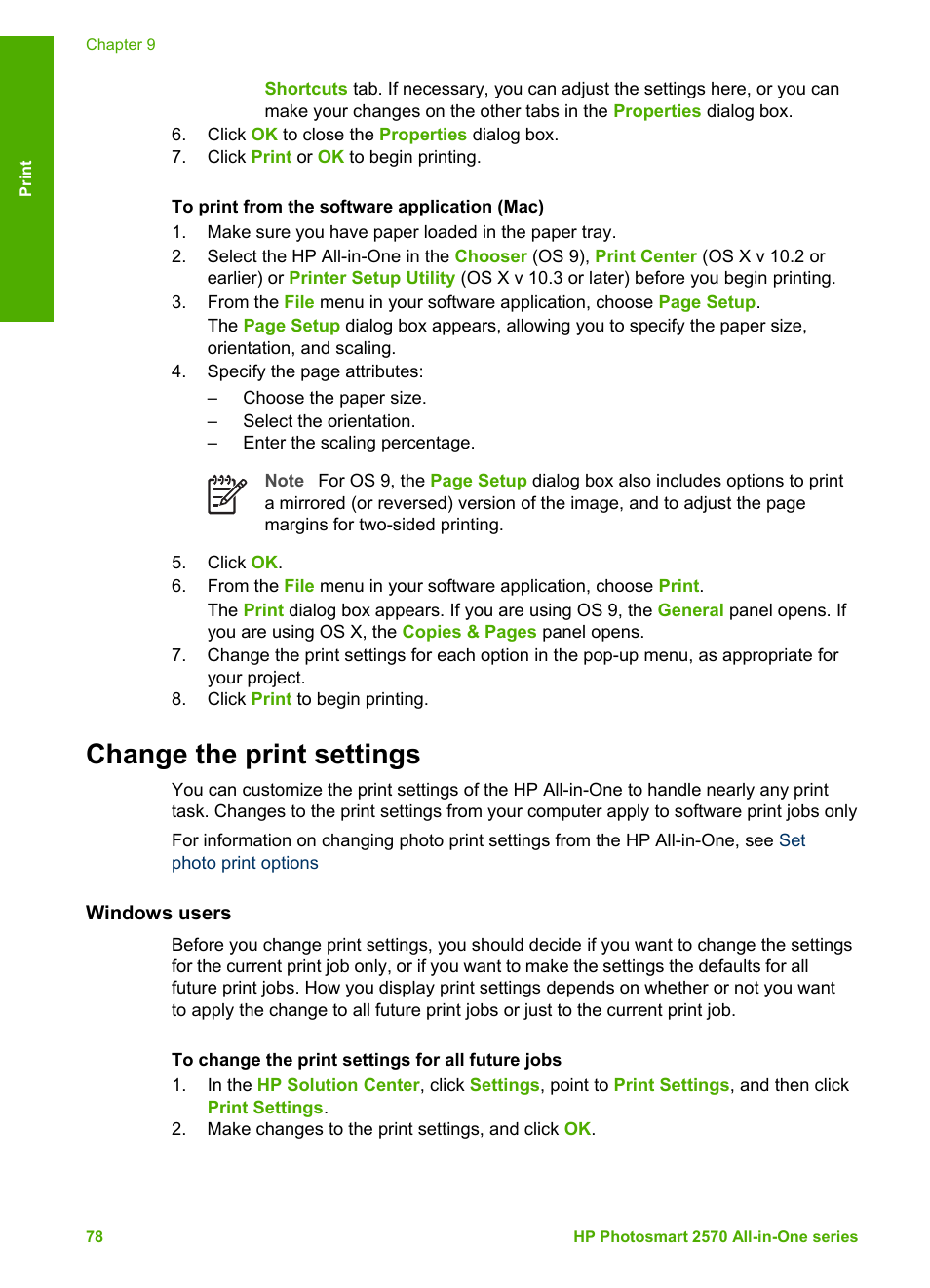 Change the print settings, Windows users | HP 2570 User Manual | Page 81 / 142