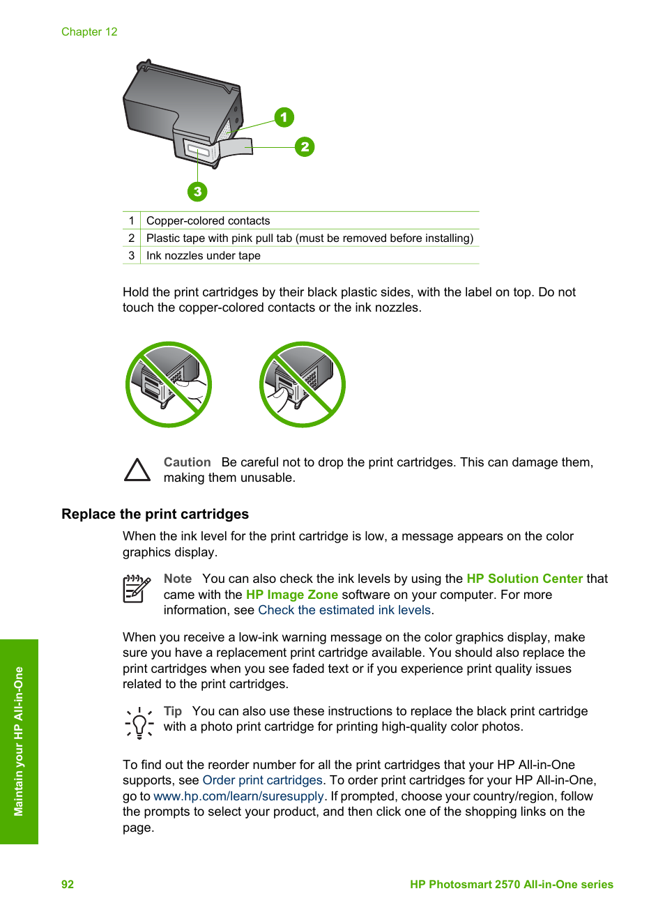 Replace the print cartridges | HP 2570 User Manual | Page 95 / 142