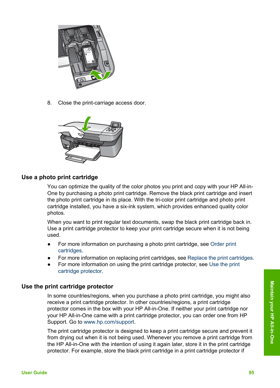 Use a photo print cartridge, Use the print cartridge protector | HP 2570 User Manual | Page 98 / 142