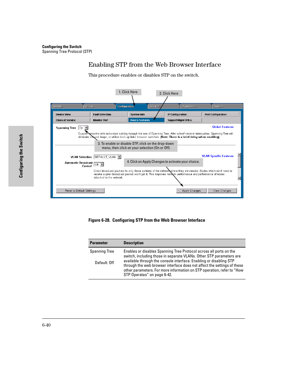 Enabling stp from the web browser interface, Enabling stp from the web browser interface -40 | HP 8000M User Manual | Page 116 / 304