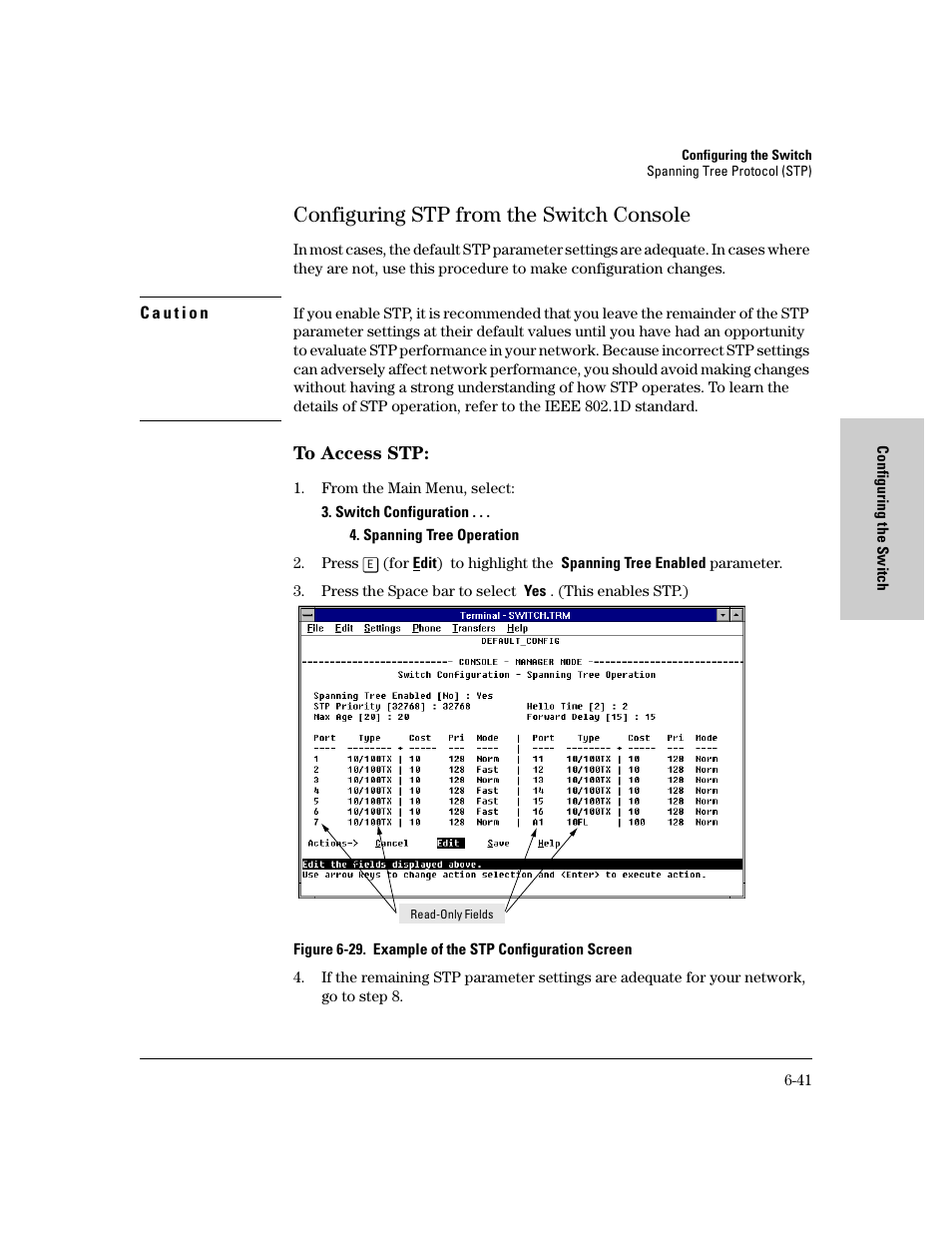 Configuring stp from the switch console, Configuring stp from the switch console -41 | HP 8000M User Manual | Page 117 / 304