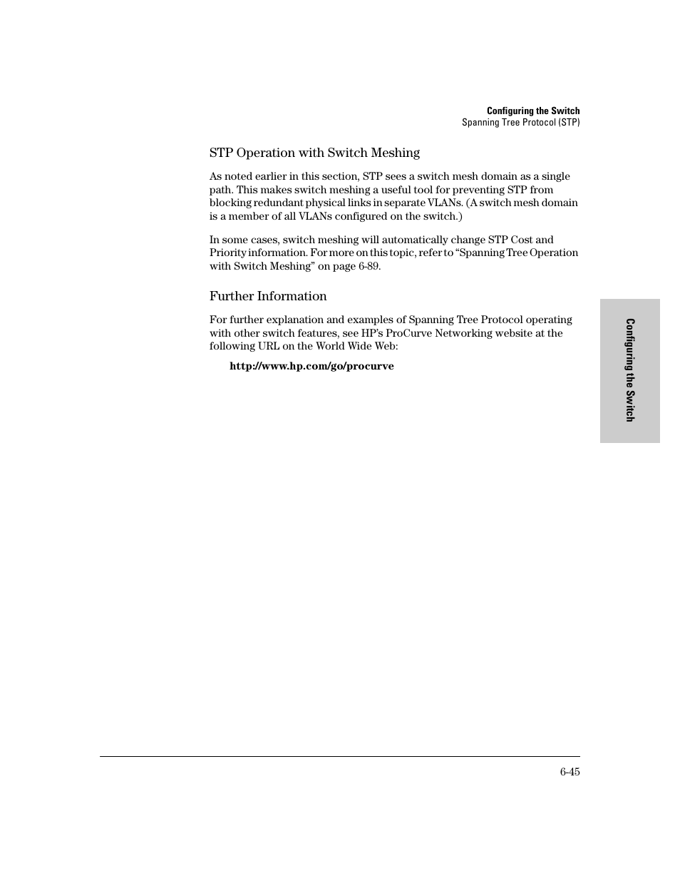 Stp operation with switch meshing, Further information | HP 8000M User Manual | Page 121 / 304