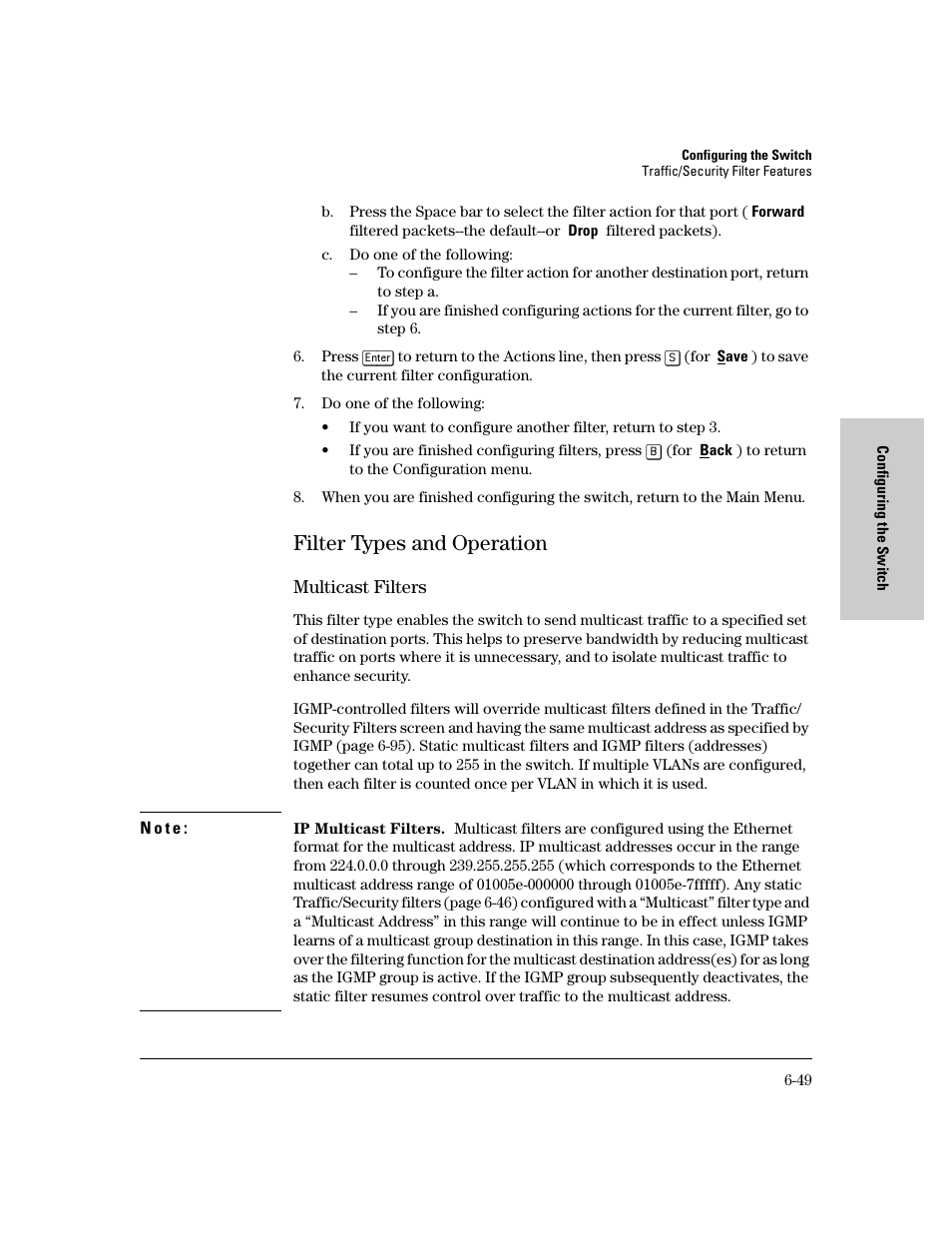 Filter types and operation, Multicast filters, Filter types and operation -49 | Multicast filters -49 | HP 8000M User Manual | Page 125 / 304