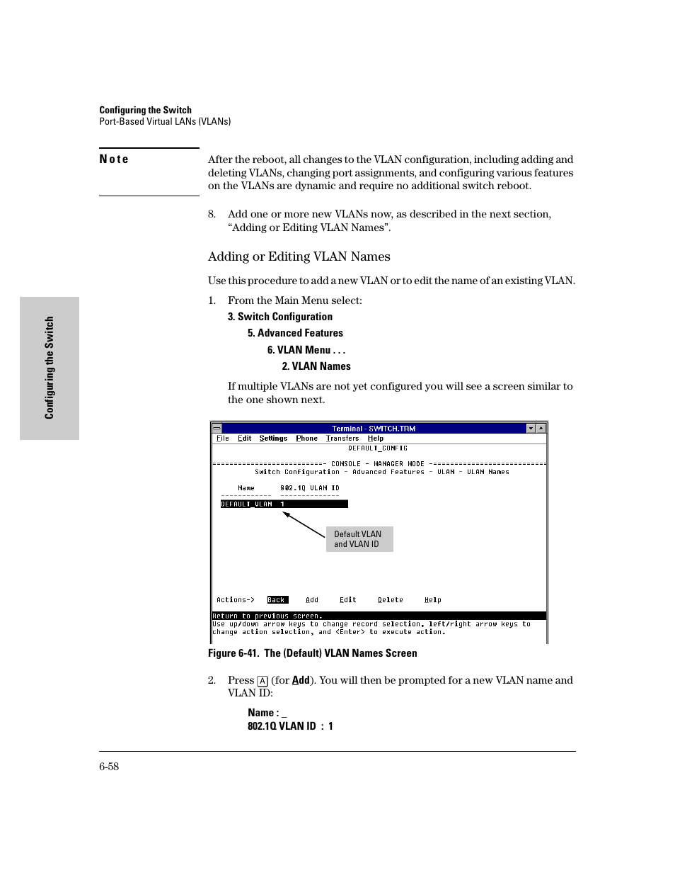 Adding or editing vlan names, Adding or editing vlan names -58 | HP 8000M User Manual | Page 134 / 304