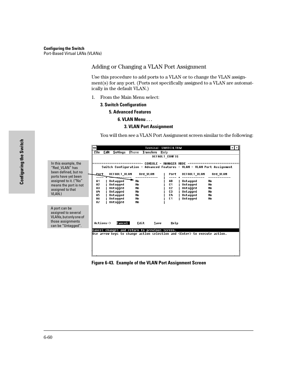 Adding or changing a vlan port assignment, Adding or changing a vlan port assignment -60 | HP 8000M User Manual | Page 136 / 304