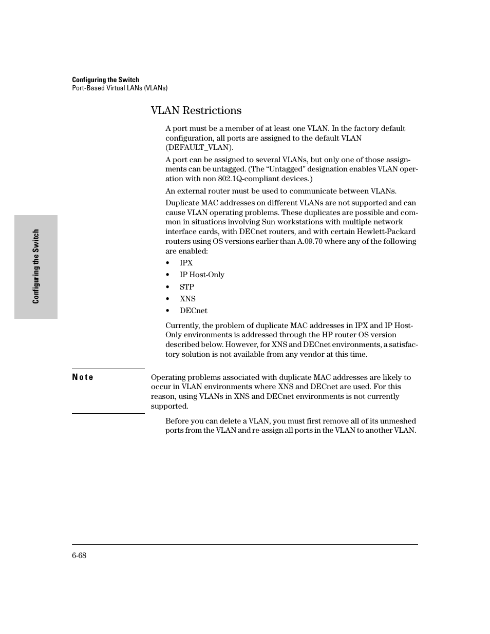 Vlan restrictions, Vlan restrictions -68 | HP 8000M User Manual | Page 144 / 304