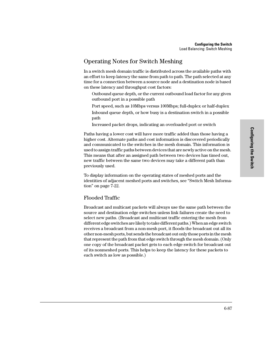 Operating notes for switch meshing, Flooded traffic, Operating notes for switch meshing -87 | Flooded traffic -87 | HP 8000M User Manual | Page 163 / 304