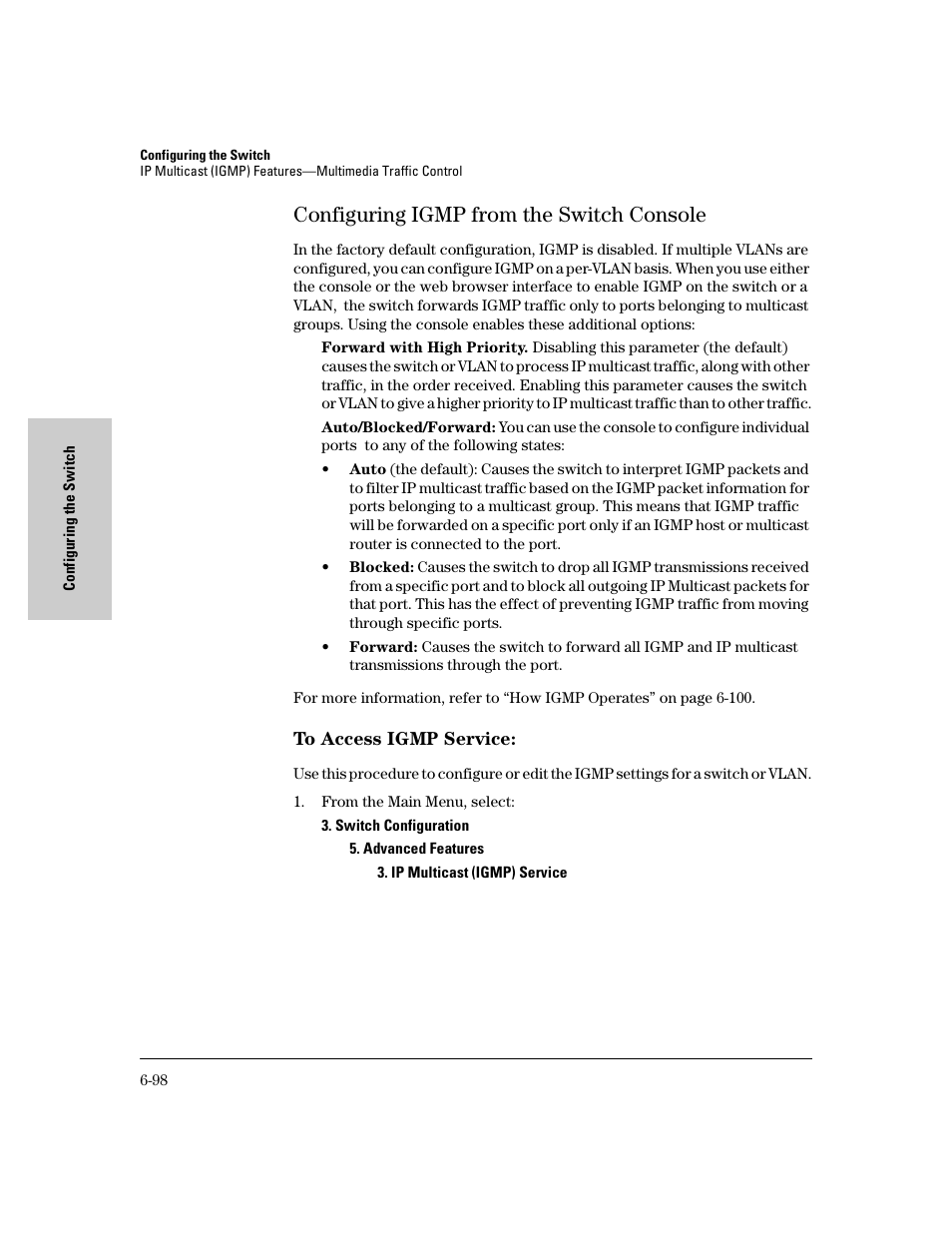 Configuring igmp from the switch console | HP 8000M User Manual | Page 174 / 304
