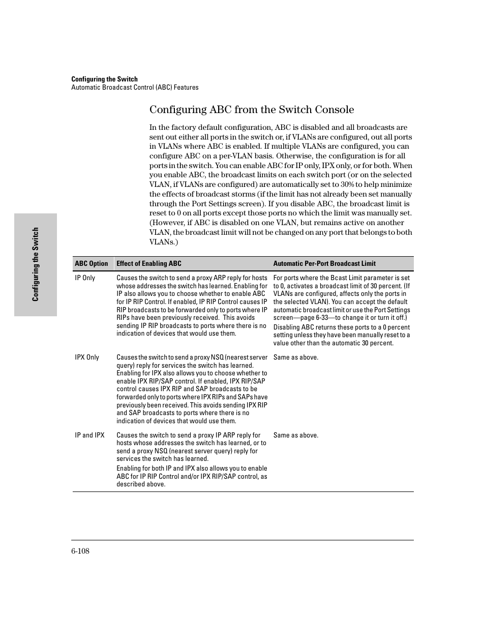 Configuring abc from the switch console, Configuring abc from the switch console -108 | HP 8000M User Manual | Page 184 / 304
