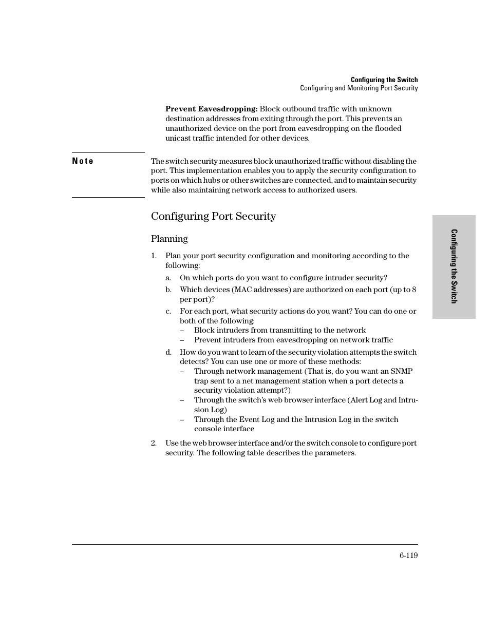 Configuring port security, Planning, Configuring port security -119 | Planning -119 | HP 8000M User Manual | Page 195 / 304