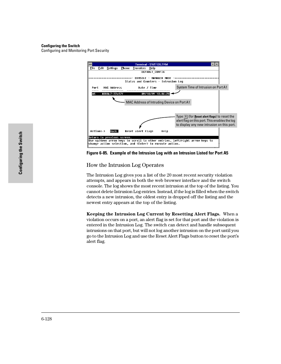 How the intrusion log operates, How the intrusion log operates -128 | HP 8000M User Manual | Page 204 / 304