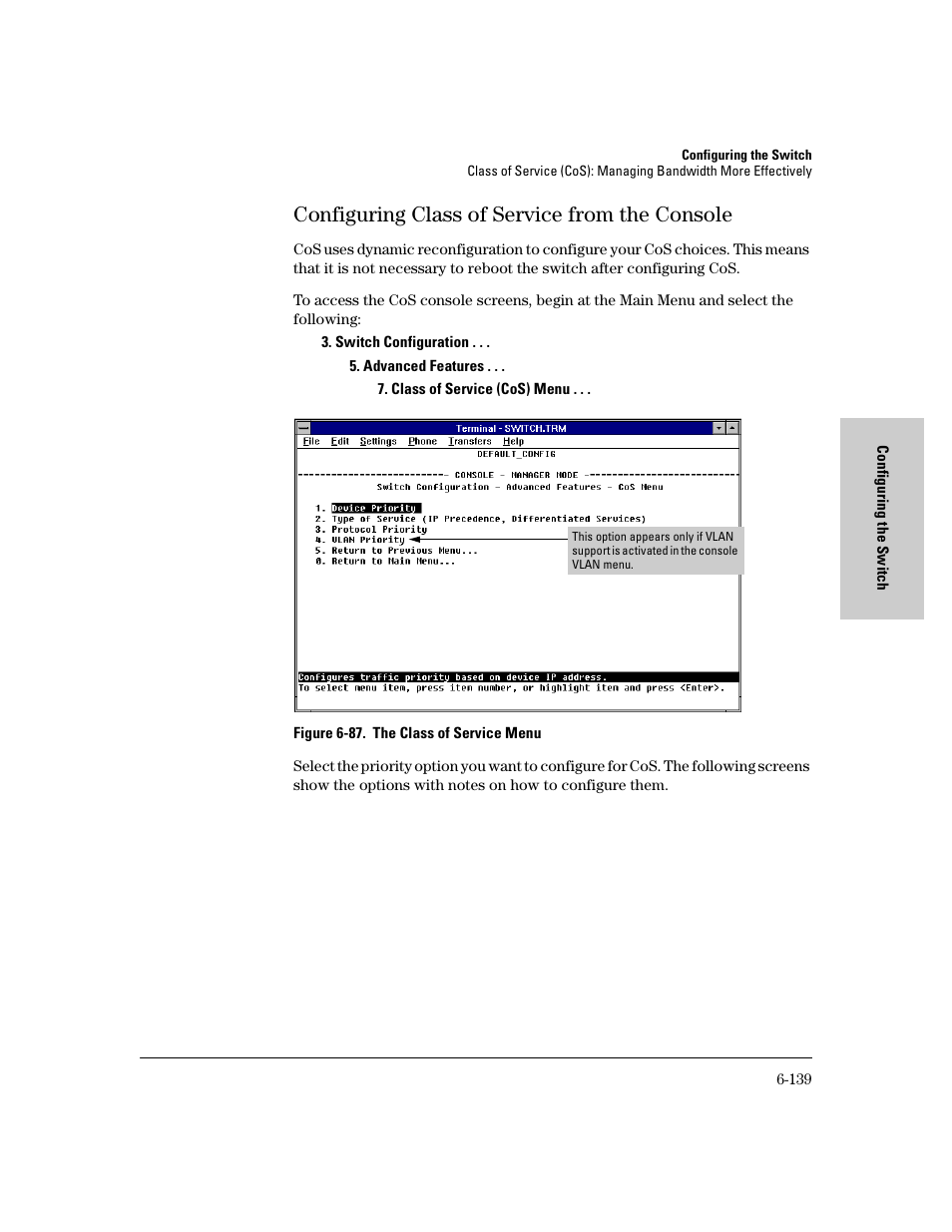 Configuring class of service from the console, Configuring class of service from the console -139 | HP 8000M User Manual | Page 215 / 304