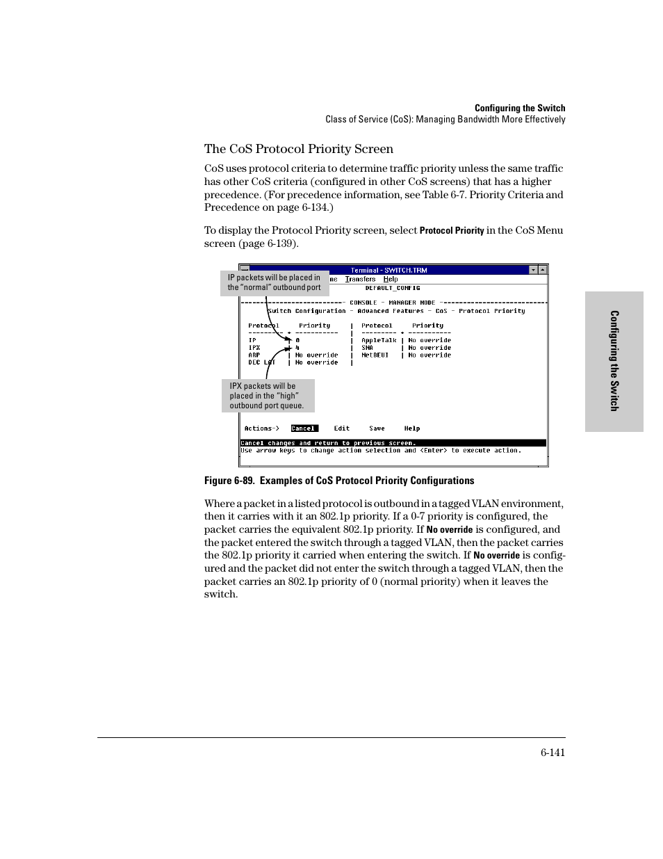 The cos protocol priority screen, The cos protocol priority screen -141 | HP 8000M User Manual | Page 217 / 304