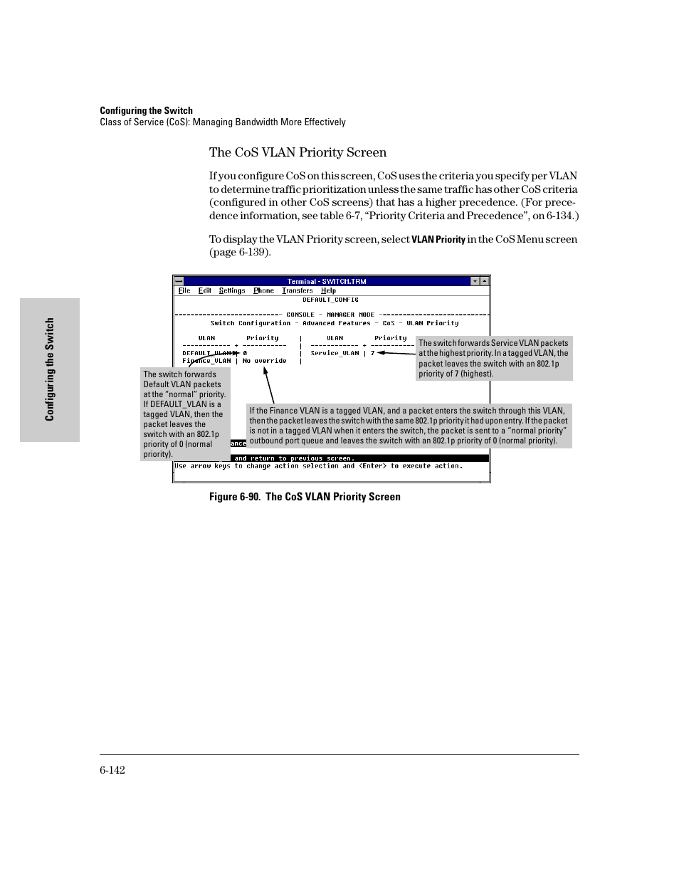 The cos vlan priority screen, The cos vlan priority screen -142 | HP 8000M User Manual | Page 218 / 304