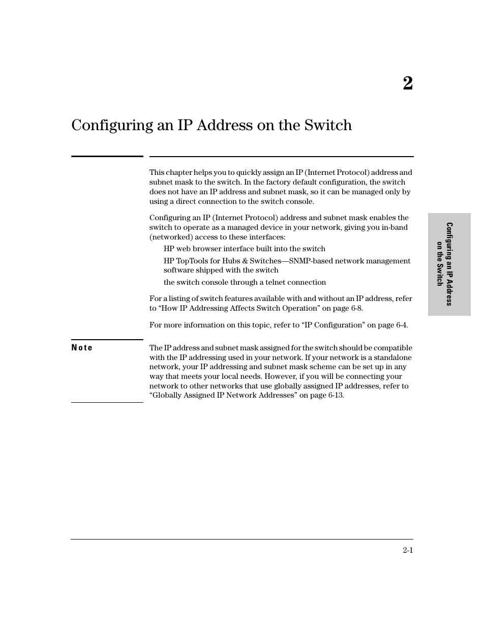 Chapter 2: configuring an ip address on the switch, 2 configuring an ip address on the switch, Configuring an ip address on the switch | HP 8000M User Manual | Page 23 / 304