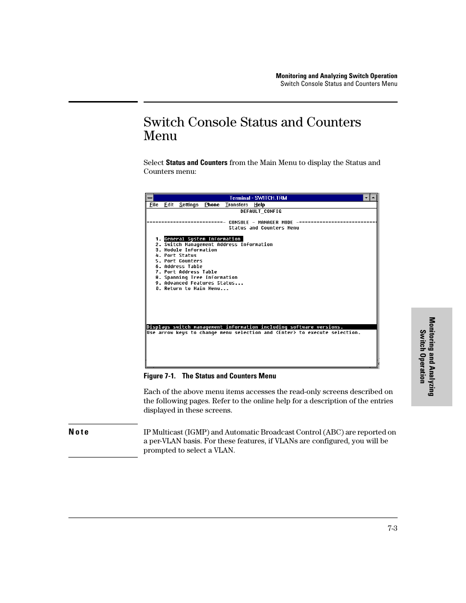 Switch console status and counters menu | HP 8000M User Manual | Page 231 / 304