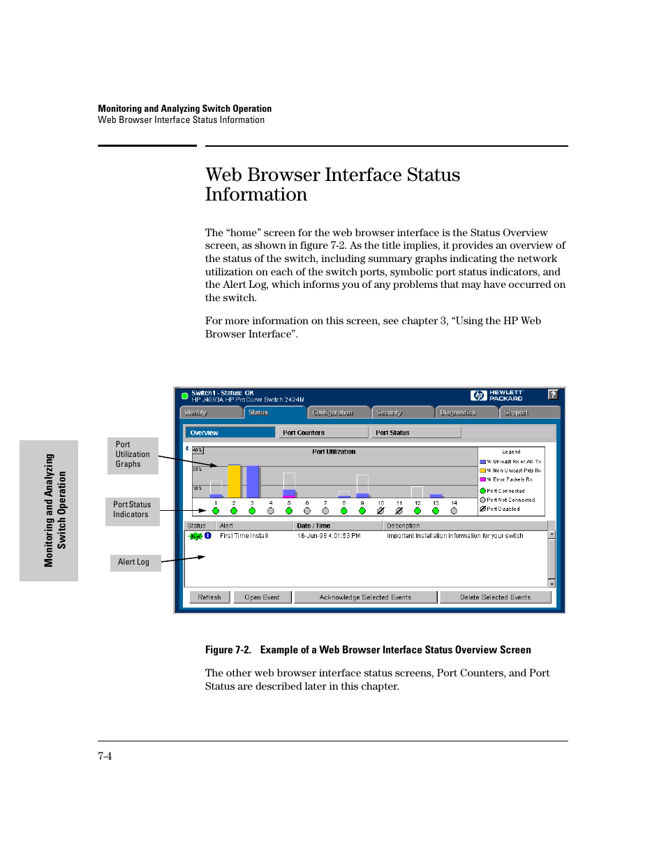 Web browser interface status information | HP 8000M User Manual | Page 232 / 304