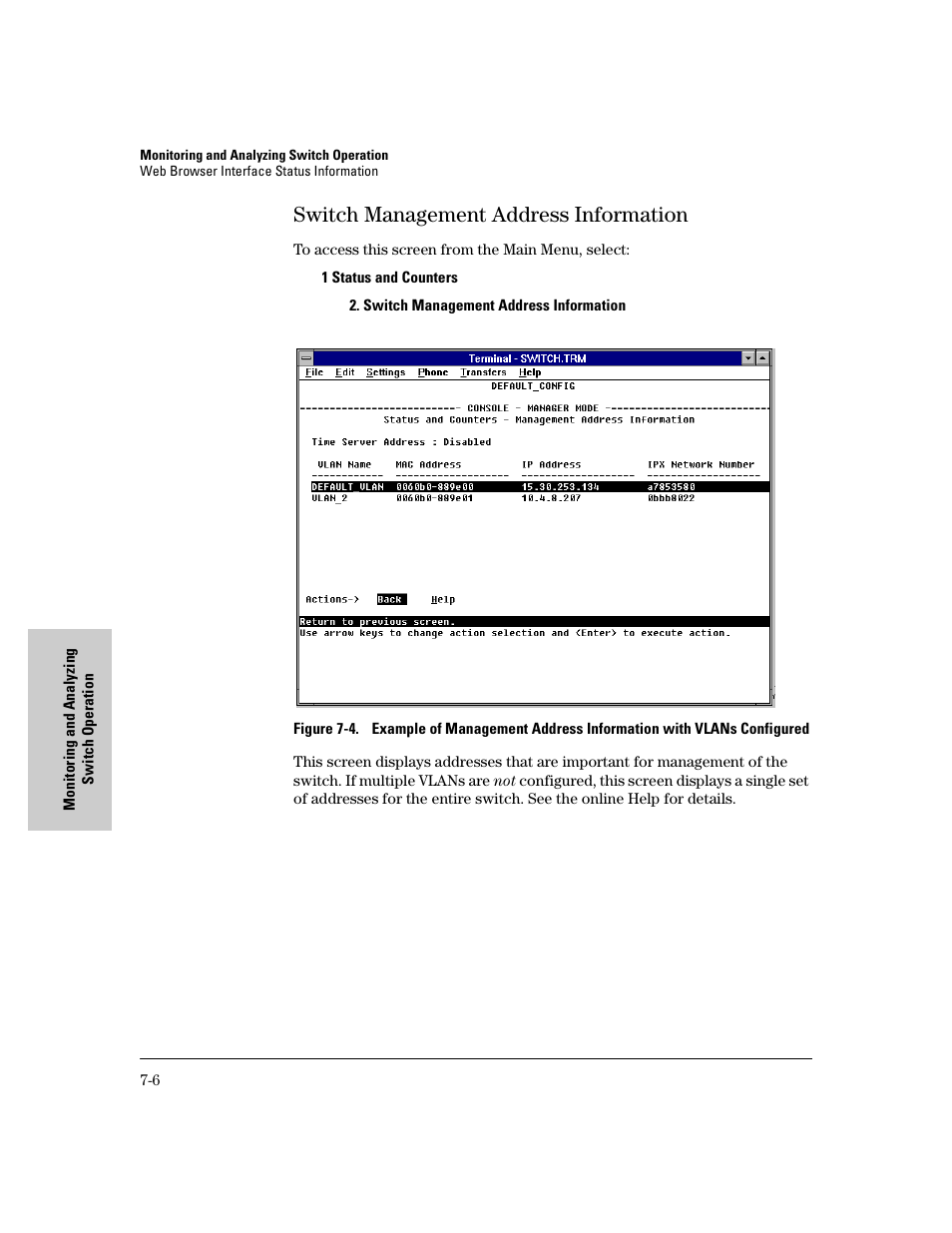 Switch management address information, Switch management address information -6 | HP 8000M User Manual | Page 234 / 304