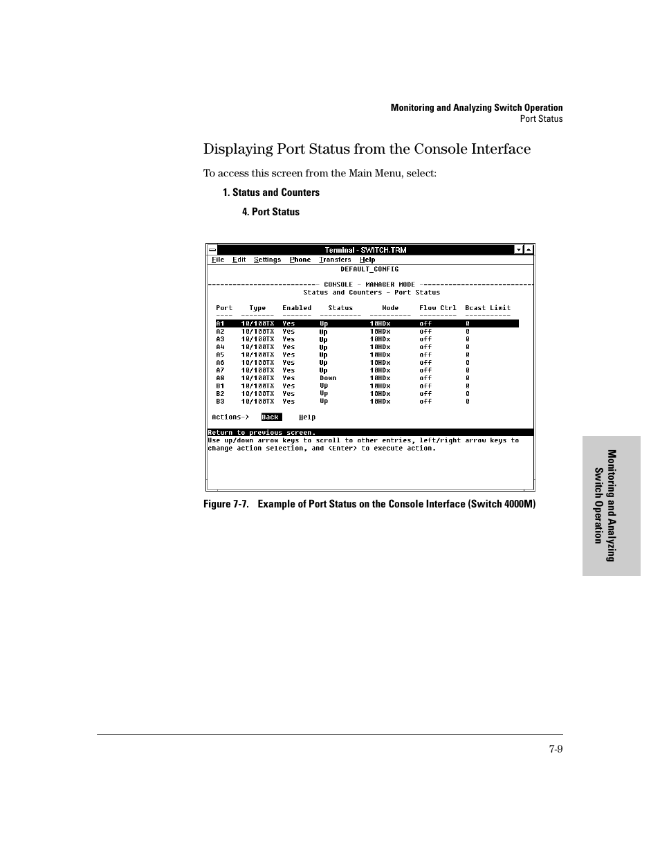 Displaying port status from the console interface | HP 8000M User Manual | Page 237 / 304